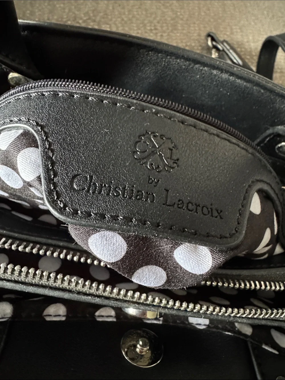 Christian Lacroix Embossed Black Leather Top-Handle Bag
